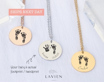 Tatsächliche Baby Fußabdruck Halskette Benutzerdefinierte Baby Handabdruck Schmuck Personalisierte Neugeborene Baby Füße Halskette mit Namen Erste neue Mutter Weihnachtsgeschenk