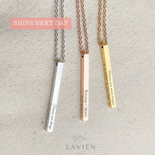 Custom Coordinates Necklace Name Date Engraved Bar Necklace Location Necklace CHRISTMAS Personalized Gifts for Wife GF Long Distance Gift