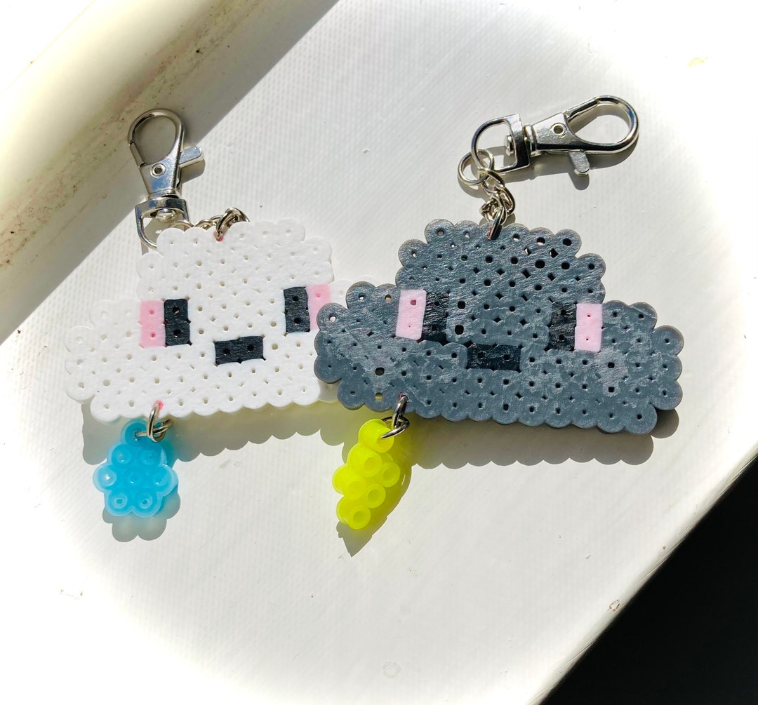 Perler Bead Storm Cloud and White Cloud Emoji Keychain Pair Etsy
