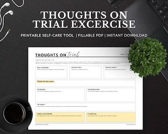 CBT Cognitive Restructuring Worksheet | Thoughts on Trial, Situation Processing & Coping, Therapy Tools, Mental Health PDF, Self Care