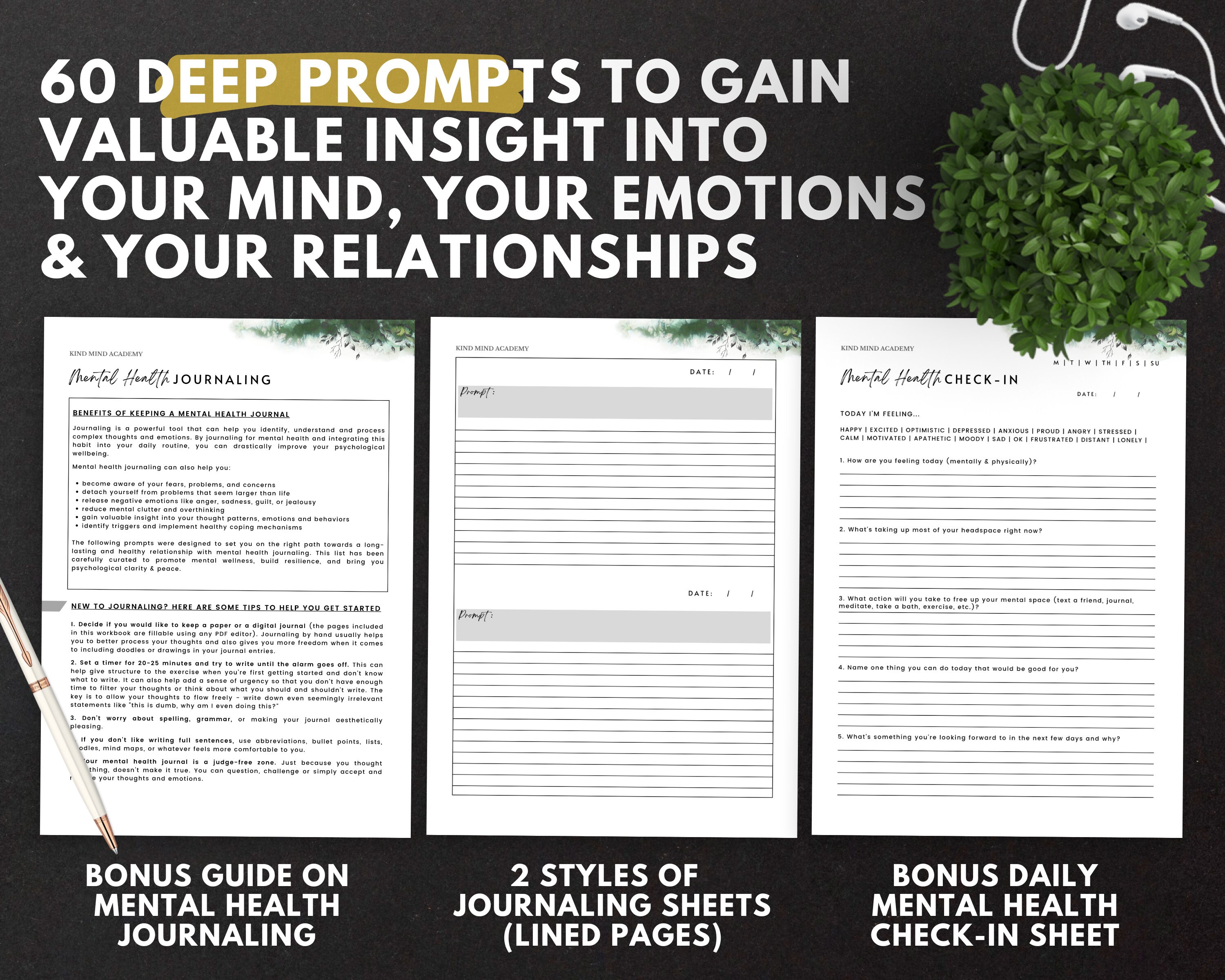 60 Mental Health Journaling Prompts Self Care Printable Journal ...