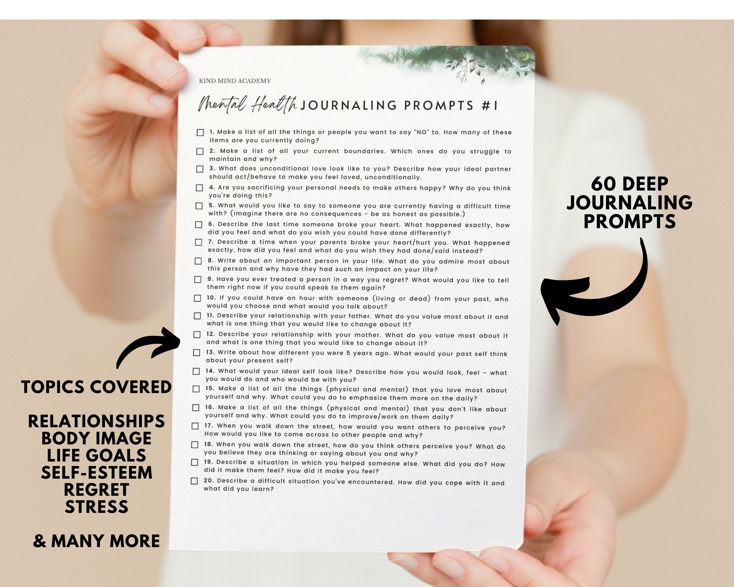60 Mental Health Journaling Prompts Self Care Printable Journal ...