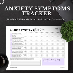 Anxiety Symptoms Tracker Printable/Instant Download | CBT Tool, Therapy Worksheet, Digital Mental Health Pages, Self Care Monthly PDF, GAD