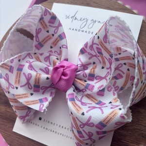 Back to School Bow-Pencil Hairbow-Pink Bows-First Day of School Accessories-School Spirit Hairbow-Moonstitch Hairbow