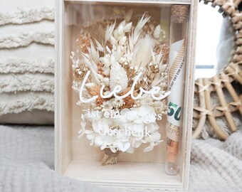 Personalisiertes Hochzeitsgeschenk | Geldgeschenk Geschenkbox Hochzeit | Trockenblumen Geschenk | Liebe ist ein ewiges Geschenk
