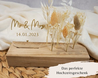 Trockenblumenständer weiß/natur Hochzeit | Hochzeitsgeschenk | Geschenk Braut | Trockenblumen Liebe | Acrylscheibe