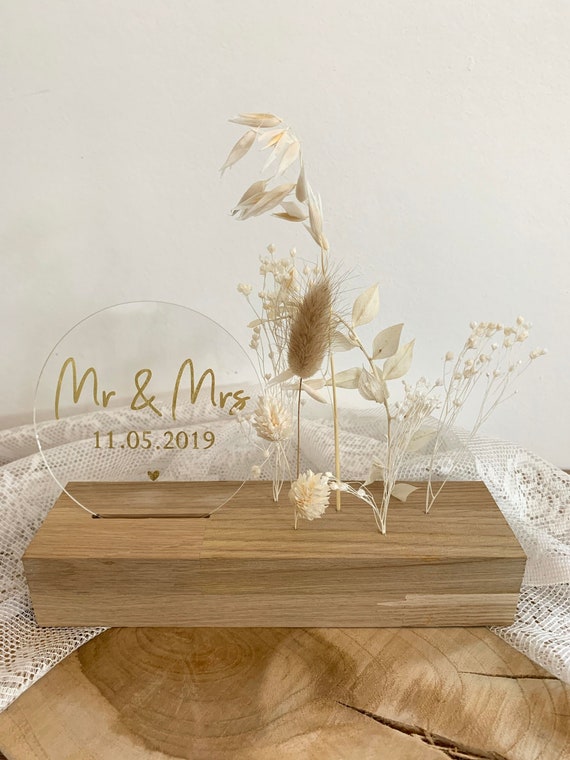Trockenblumenständer weiß Hochzeit | Hochzeitsgeschenk | Geschenk Braut | Trockenblumen Liebe | Acrylscheibe
