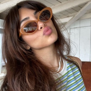 013 Archive Sylvie Shevoke Sunglasses - round cat-eye tan sunglasses