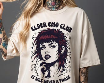 Camiseta unisex de manga corta con estampado "Emo Club It Was Never A Phase Hair" (Camiseta con estampado "Emo Club It Was Never A Phase Hair"), colores cómodos, 1717, ropa alternativa, gótica, emo, divertida, música, punk rock.
