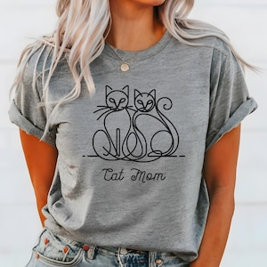 Cat Mom Cute Cat Outline | Koszulka z krótkim rękawem unisex | Bella Canvas 3001 | Koszulka Crazy Cat Lady | Koszulka Cute Cat Kitten Lover Prezent