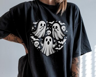 3 Ghosts, Bats & Skeletons T-shirt | Comfort Colors 1717 | Spooky Gothic Graphic Tee | Halloween Skull Bat Top | Creepy Cute Fall Shirt