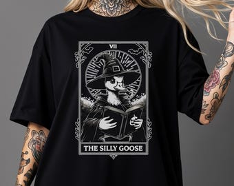 The Silly Goose Tarot T-shirt | Unisex Short Sleeve Tee | Comfort Colors 1717 | Alt Clothing | Funny Duck Shirt | Emo Goth Witchy Apparel