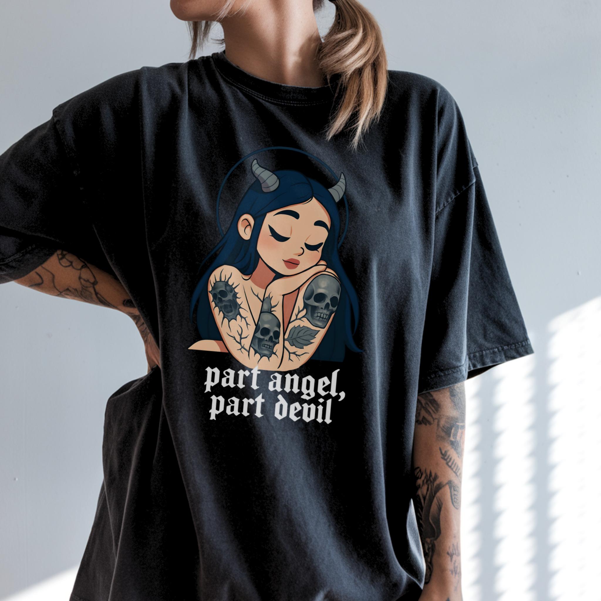 Part Angel Part Devil Girl T-shirt | Comfort Colors 1717 | Alt Cartoon ...
