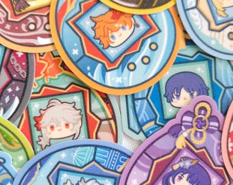 Genshin Impact virtual pet glitter die cut sticker | cute stickers for bujo, deco, journaling, planner, pen pal | Bongo Cat