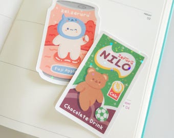 Asian Drinks holographic die cut sticker | asian snacks cute stickers for bujo, deco, journaling, planner, pen pal | kawaii stickers