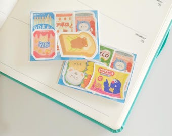 Snack Holographic Die Cut Sticker Flakes | cute stickers for bujo, bullet journal, deco, journaling, planner, pen pal | kawaii food