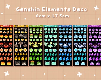 Genshin Impact elements deco sticker sheet, toploader deco stickers, aesthetic, polco stickers, bujo sticker, polaroid deco