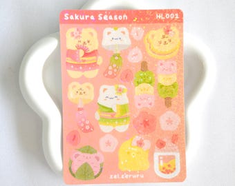 Sakura Season cute sticker sheet, cherry blossoms deco stickers, spring stickers, laptop stickers aesthetic, polco stickers, bujo stickers
