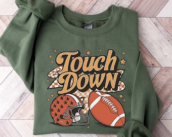 Sweat-shirt de football, sweat-shirt Touch Down, col rond de football, pulls de football automne, sweat de football femme, maillots de football unisexe
