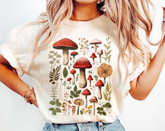 Mushrooms Shirt, Mushroom Fall Shirt, Womens Fall Tees, Fall Graphic Tee, Comfort Colors Shirt, Fungi Shirt, Mushroom Floral T-Shirt
