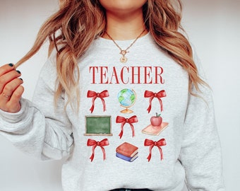 Teacher Bows Sweatshirt, Cute Teacher Sweater, Teacher Crewneck, Teacher Appreciation Gift, Teacher Outfits, ESL Teacher, English Teacher