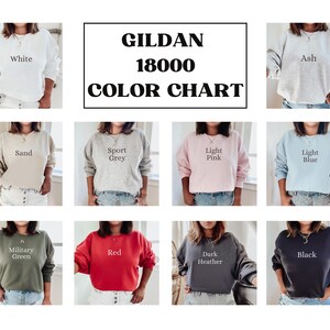 Peut inclure: Nuancier de couleurs pour les sweat-shirts Gildan 18000, pr&eacute;sentant 12 couleurs diff&eacute;rentes&nbsp;: blanc, sable, gris sport, rose clair, cendr&eacute;, bleu clair, vert militaire, rouge, gris fonc&eacute; chin&eacute; et noir.