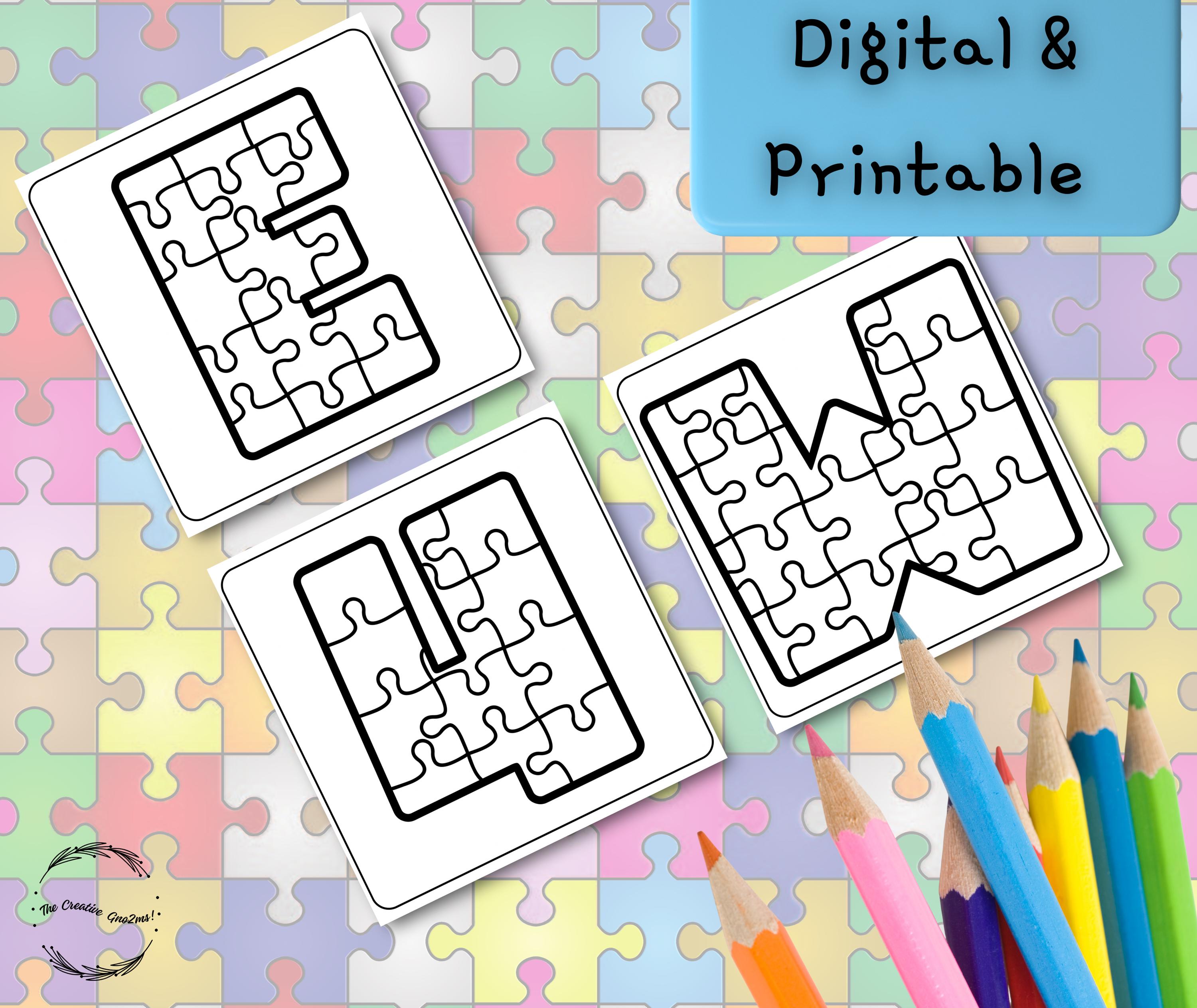 Puzzled Letters Puzzled Coloring Book | Coloring Pages | Puzzle Pieces Letters and ...