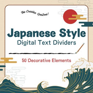 Divisores de texto digitales de estilo japonés / 50 elementos / Notas y registro diario / Goodnotes & Notability / PNG / Elementos decorativos
