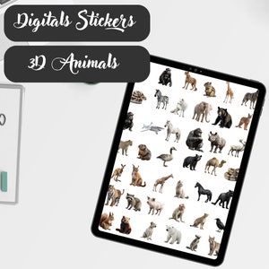 3D Animals Theme Digital Stickers Pack for Journaling, Stickers, Pre-crop Stickers, Goodnote, Digital Notes