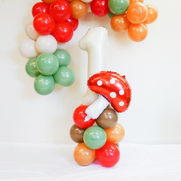 Magical Fairy Mushroom Magic 1st Birthday Balloon Decorations | Mushroom Madness Adventure Safari Jungle Balloons Column | Fairy baby shower