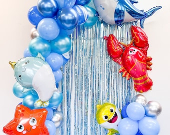 Under the Sea Birthday Decorations Balloon Garland | ONEder the Sea Ocean Blue Balloon Garland Kit | Shark Themed Birthday | Balloon Arch