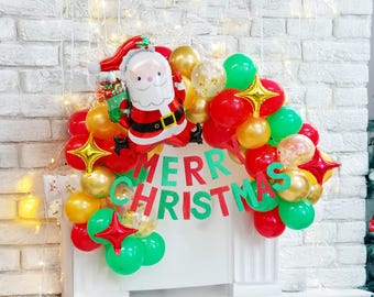 Christmas Balloon Garland Kit: Santa, Red, Green & Gold Party Decor