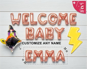 Wizard Baby Shower Balloon Banner: Custom Name, Lightning Bolt & Witch