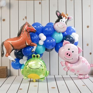 Farm Animal Balloon Garland Kit: Beep Beep Beep Blue Truck Birthday Party Decor Bild 1