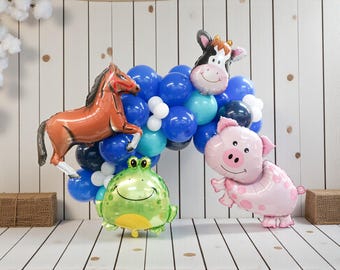 Farm Animal Balloon Garland Kit: Beep Beep Beep Blue Truck Birthday Party Decor
