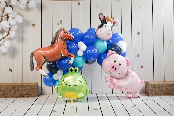 Farm Animal Balloon Garland Kit: Beep Beep Beep Blue Truck Birthday Party Decor
