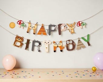 Woodland Birthday Banner: Happy Birthday Kids Party Decor