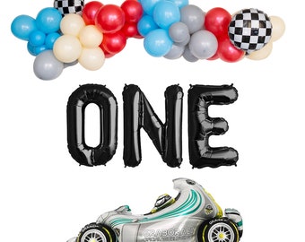 One 1st Racing Vintage Retro Car theme Birthday Party Banner Balloon Garland | First Fast Birthday Party | Race Car Party Decorations