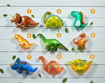 Globos de fiesta de dinosaurios: Dos, Tres, Rex, Estegosaurio, Triceratops