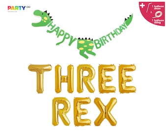 THREE REX Balloon Banner | 3rd Birthday Letter Balloons | Dinosaur Party Balloons 3rd Birthday Decoration Balloons | Third Birthday  Banner
