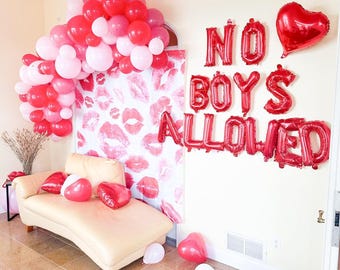 No Boys Allowed Balloon Banner: Galentine’s Day Decor for Girls Party Bridal Shower Events