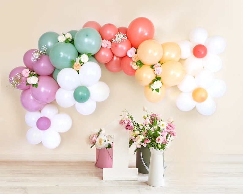 Groovy 1st birthday Party Retro Floral theme Balloon arch image 1