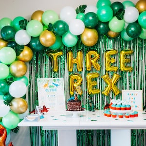 Three Rex Birthday Party Decorations | Dinosaur themed birthday Party Decorations | 3rd Birthday Balloon Arch Garland Kit | St Patrick&#39;s Day