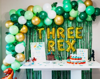 Three Rex Birthday Party Decorations | Dinosaur themed birthday Party Decorations | 3rd Birthday Balloon Arch Garland Kit | St Patrick's Day