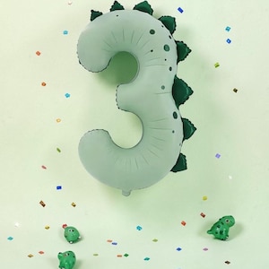 Custom Dinosaur Balloon Stack: T Rex Birthday Balloon Centerpiece Number 3 Dino Party Decor Light Green 3