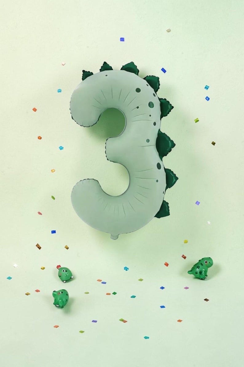 Custom Dinosaur Balloon Stack: T Rex Birthday Balloon Centerpiece Number 3 Dino Party Decor Light Green 3