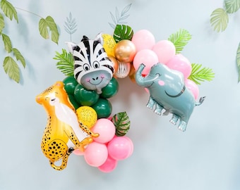 Wild One Birthday Balloon Garland Kit: Pink Jungle Safari Arch