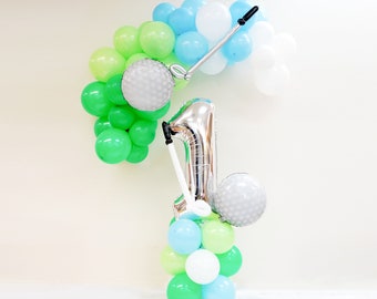 Golf Birthday Party | Hole in One Golf Themed Birthday | Fore Balloons | Hole in one 1st birthday | Golf Party | Golf Club Balloon Column
