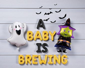 Halloween Baby Shower Balloon Banner: "A Baby Is Brewing" Decorations