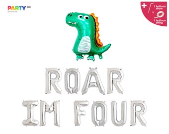 Roar Im Four Banner | Dinosaur Birthday Party | 4th Birthday Dinosaur Party | Dino Birthday Dinosaur Balloon | Jurassic Park/Roar Rawr Theme